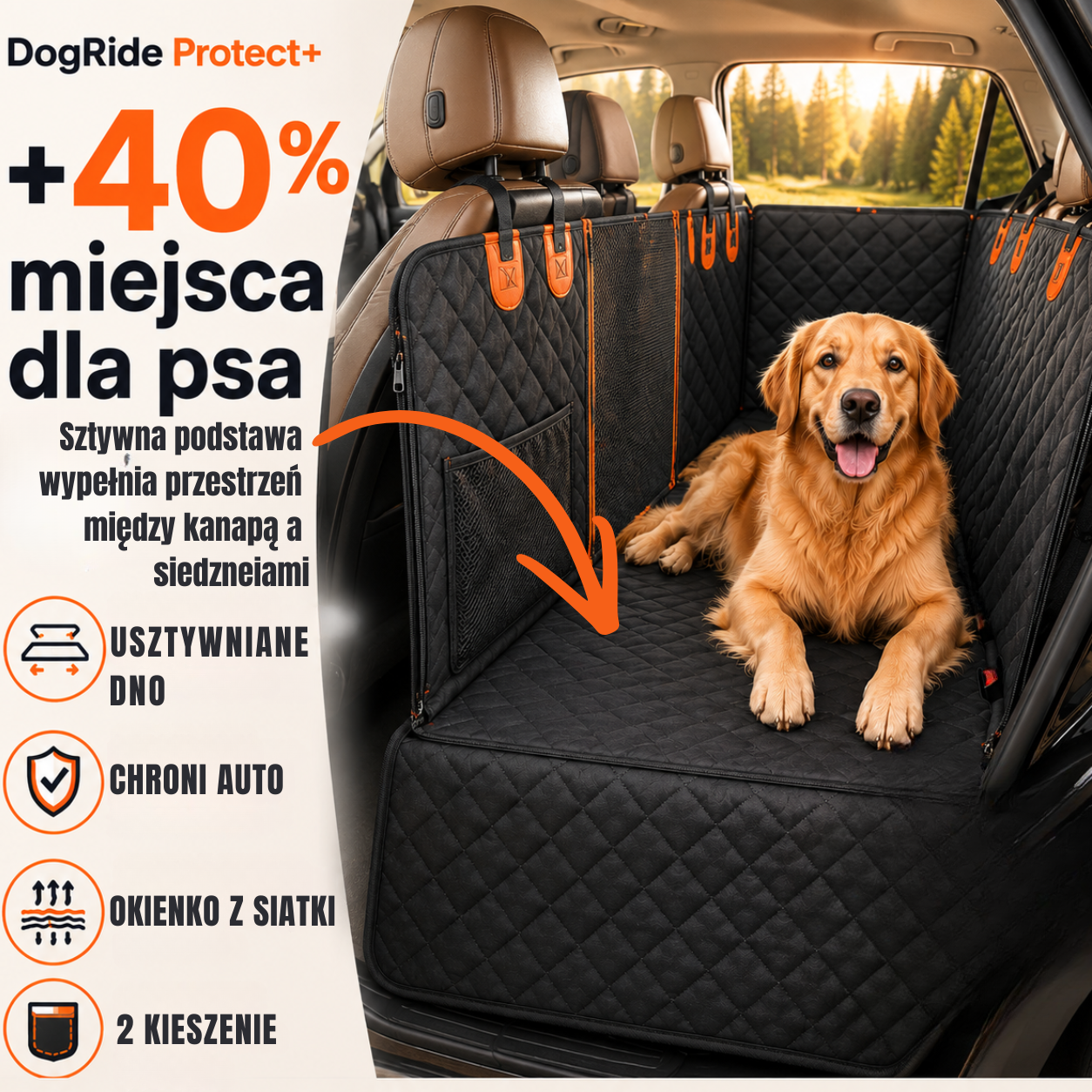 DogRide Protect+ Usztywniana mata -  daje psu stabilniejszą przestrzeń na tylnej kanapie. 1