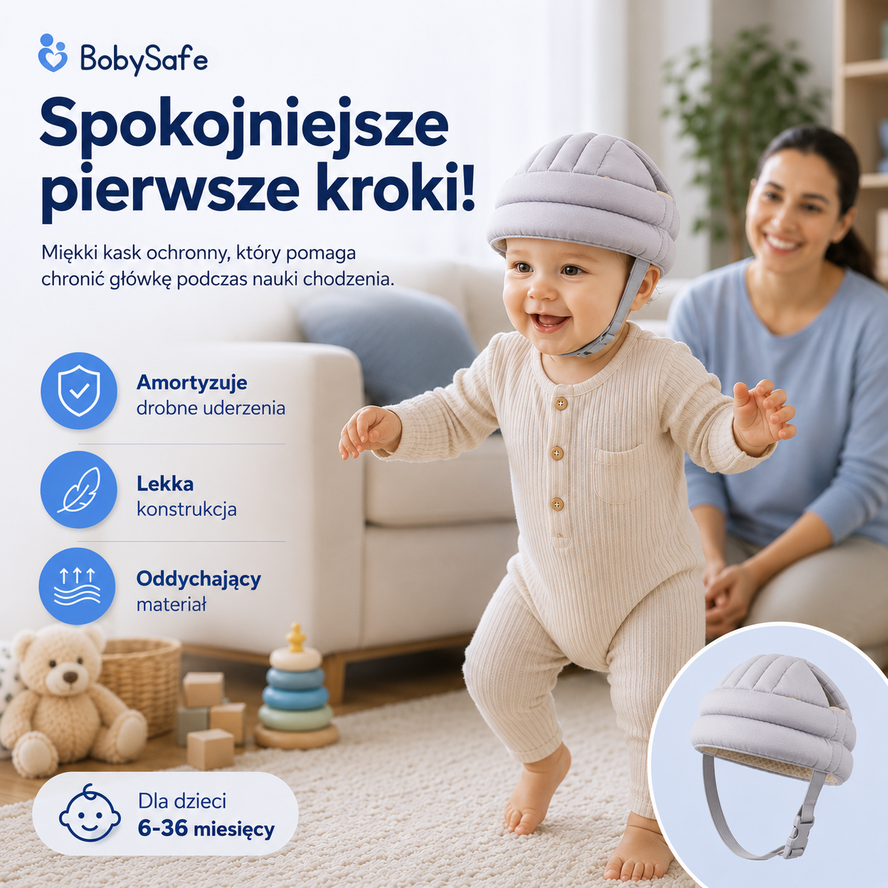 BobySafe - Miękki Kask Ochronny dla Niemowląt i Małych Dzieci 1